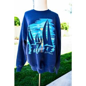 Vintage California Tourist Pullover Sweatshirt Sailboats XL